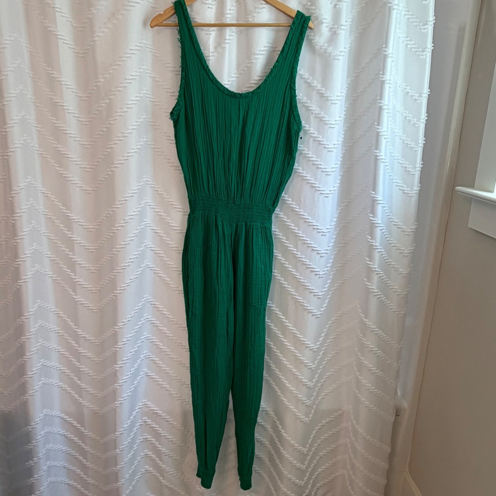 Michael Stars Green Cotton Gauze Smocked Waist Sleeveless Jumpsuit Small